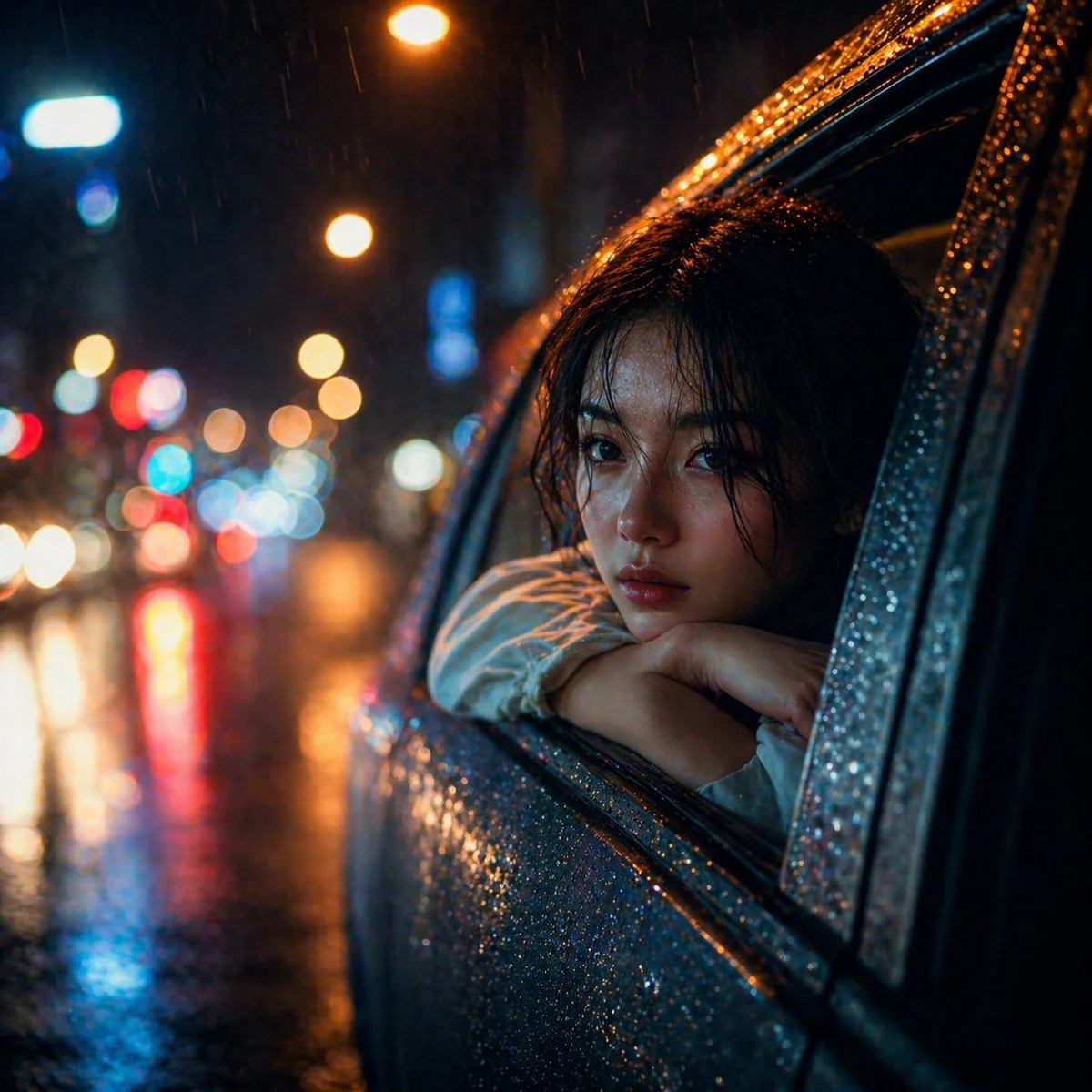 Rainy night car window